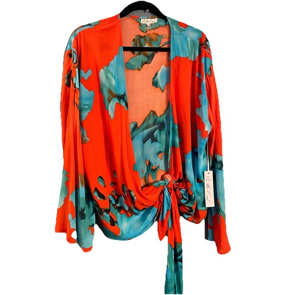 On The Road Red and Teal Crop Top - Picture 7 of 8